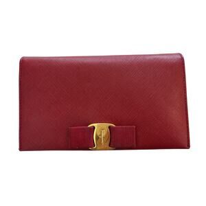 Ferragamo Red Wallet with Gold Chain and Accent Crossbody